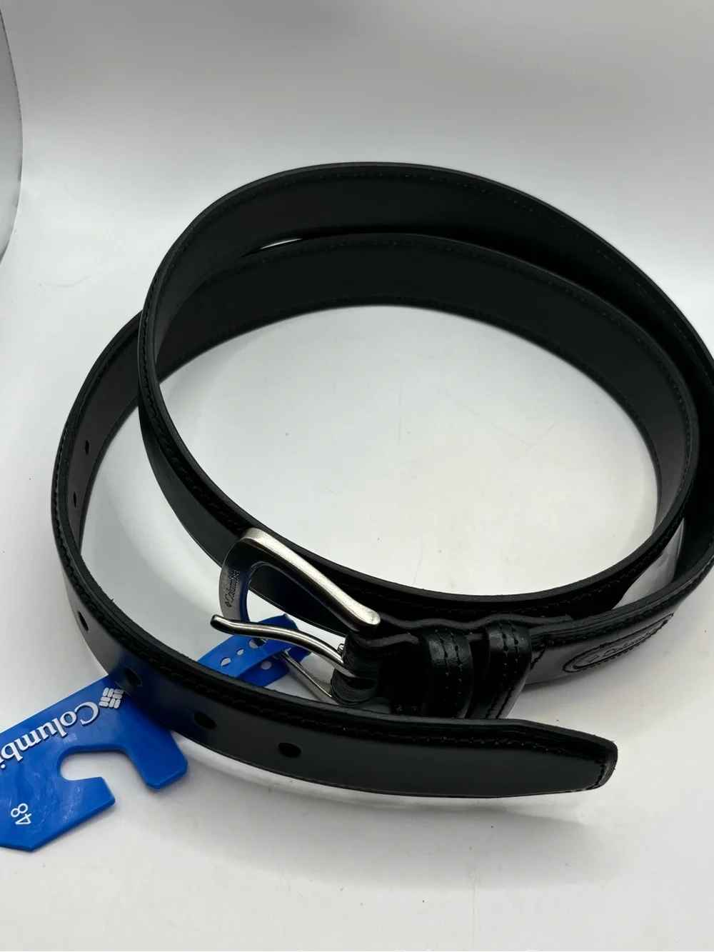New Columbia Men's Black Leather Belt Size 48 Stitching XXL